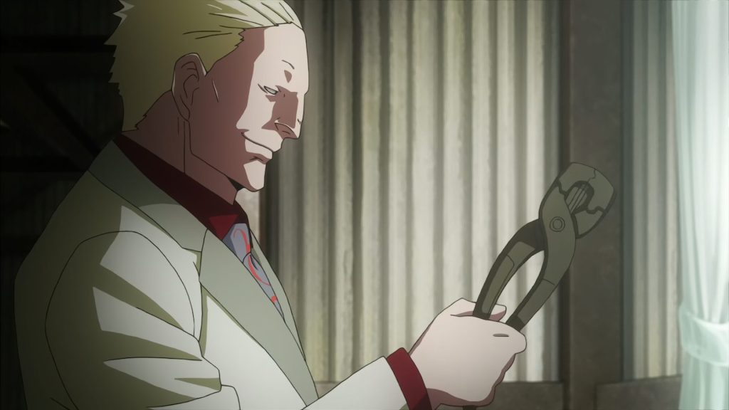 Yakumo Oomori, also known as Jason, is a significant antagonist in the Tokyo Ghoul series. He  is a sadistic ghoul who enjoys torturing and killing his victims. He is known for his distinctive mask and his brutal methods.  As an executive of Aogiri Tree and the founding leader of the White Suits in the 13th ward, he commands attention. His brutality earned him the nickname 