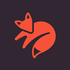 Stylized orange fox logo on a dark background